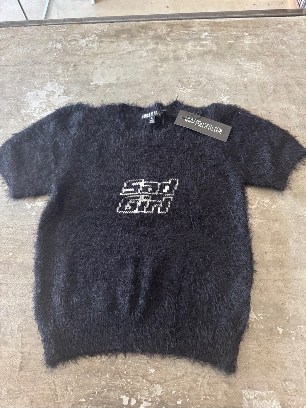 Current Mood Black Fuzzy Crewneck Sweater